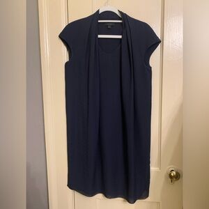 COS navy midi dress with beautiful draped collar